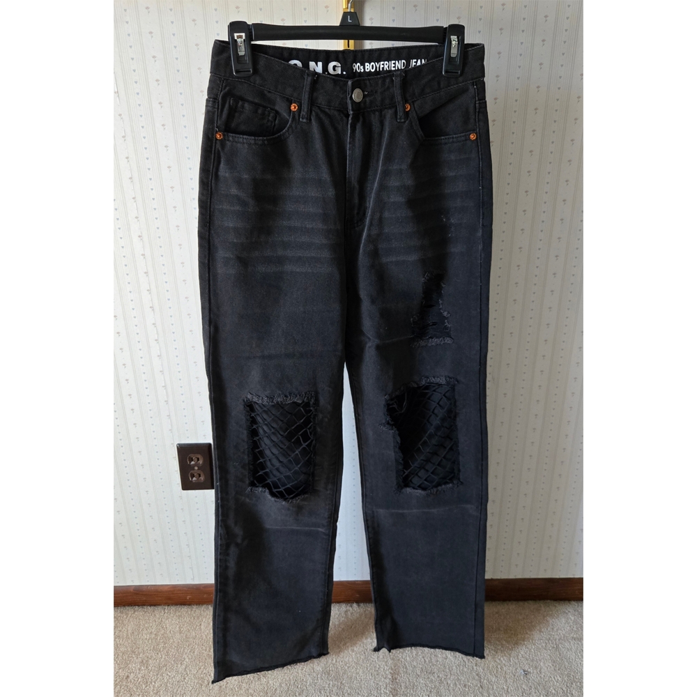 Black Distressed Jeans with Patchwork
